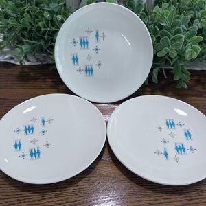 Set‎ of 3 Mount Clemens 1950s MCM Atomic Blue Aqua Small 6" Dessert Side Plates